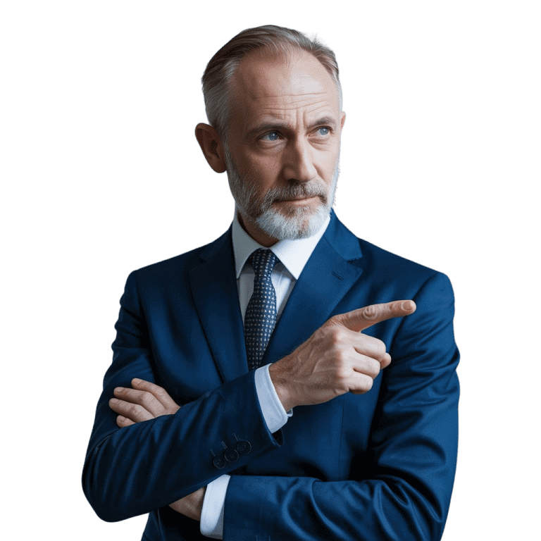 Home a man in a suit pointing